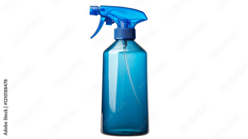 Spray bottle in blue color with trigger, isolated on transparent background