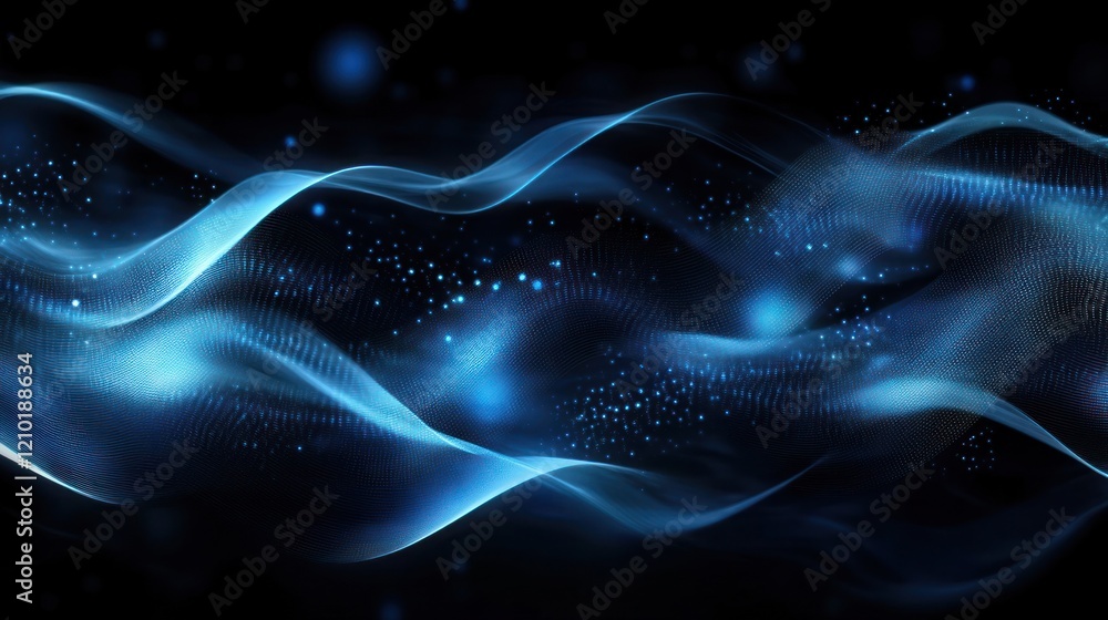 Abstract Blue Waves with Glowing Particles Abstract Blue Waves with Glowing Particles