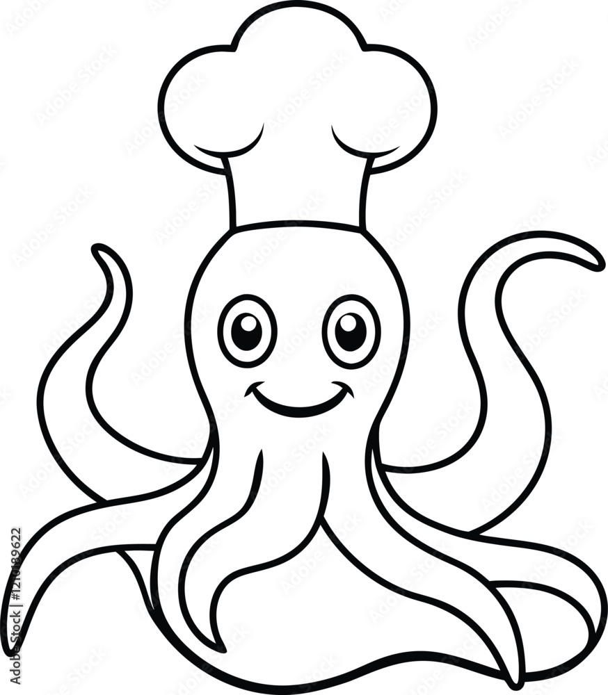 Obraz premium Octopus chef vector coloring page