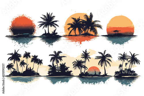 tropical island with trees t shirt bundle vector design