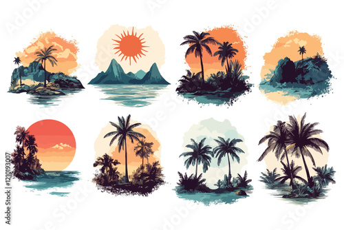 tropical island with palms t shirt vector design