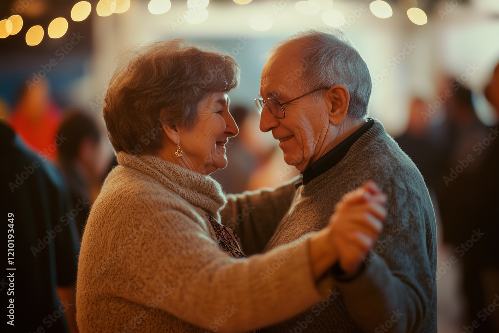 Fototapeta premium Elderly couple dancing together at a vibrant gathering