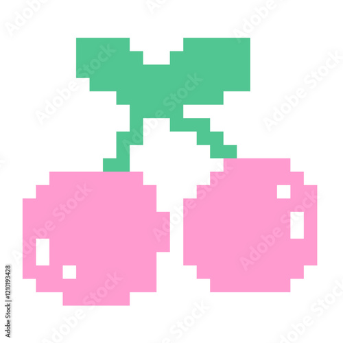 Cute Pastel Vector Illustration Kawaii Pixel Cherry Sticker