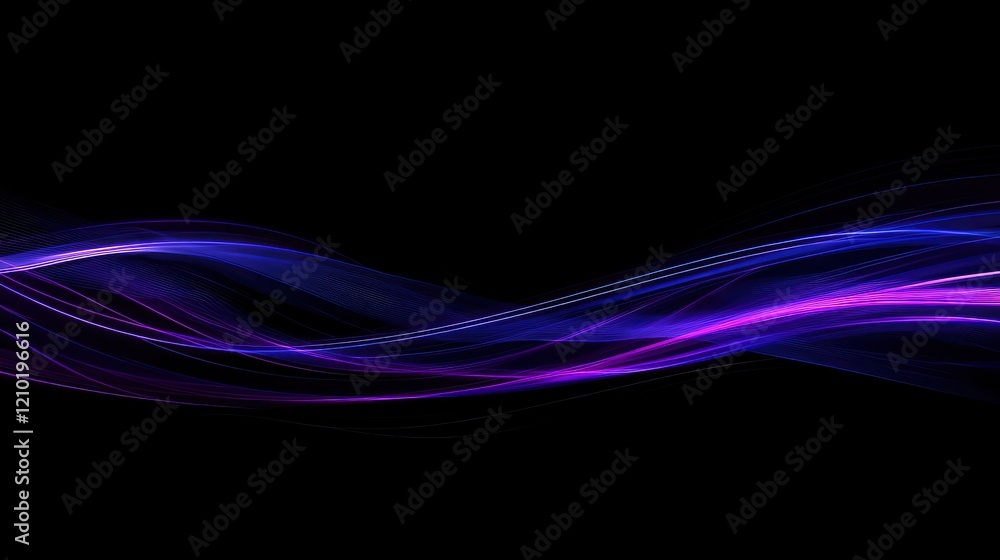 Fototapeta premium Abstract Purple and Blue Light Waves: Serene Digital Art