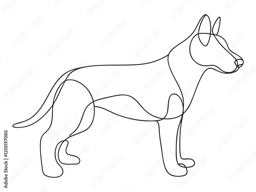 Fototapeta premium Dog continuous one line art drawing of outline. vector illustration