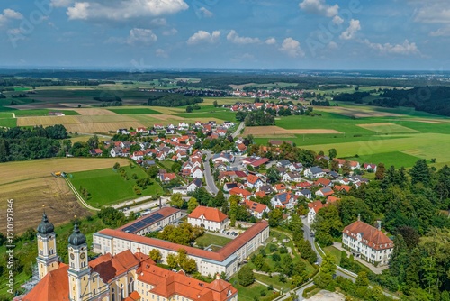 Die Gemeinde Roggenburg im Kreis Neu-ulm in Bayern im Luftbild photo