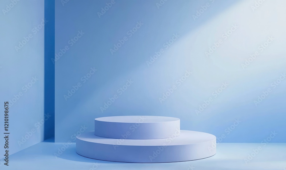 Serene Blue Cylindrical Display: Minimalist Product Presentation Serene Blue Cylindrical Display: Minimalist Product Presentation