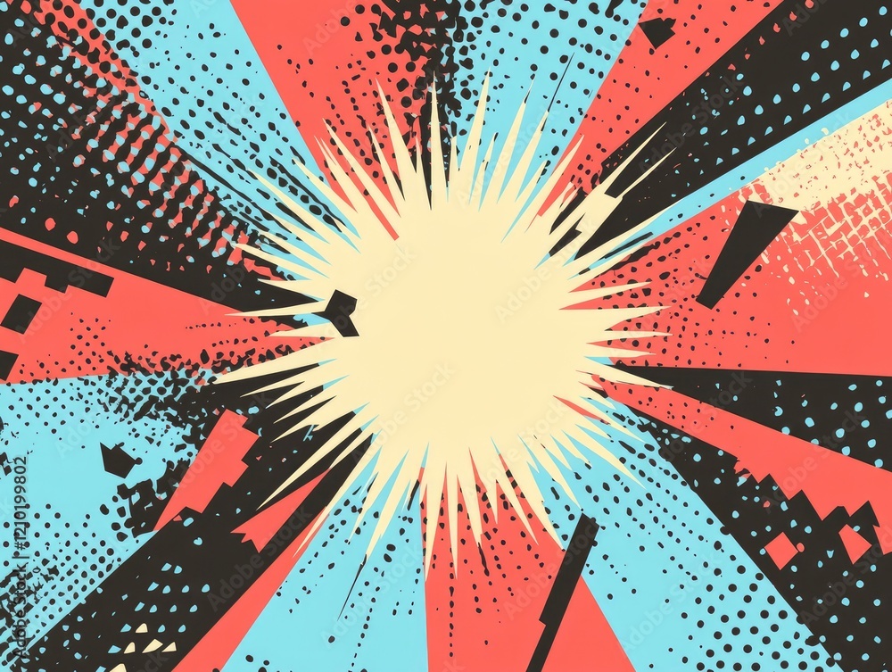 Fototapeta premium Dynamic Retro Burst: A Vibrant Pop Art Explosion of Color and Texture
