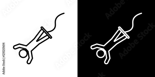 Bungee jumping icons set in black filled and stroke line style