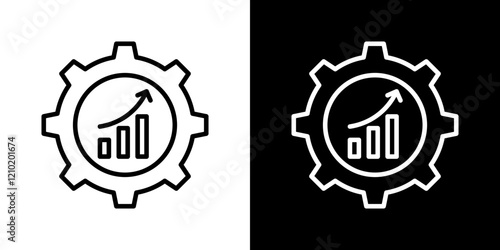 Business performance icons set in black filled and stroke line style