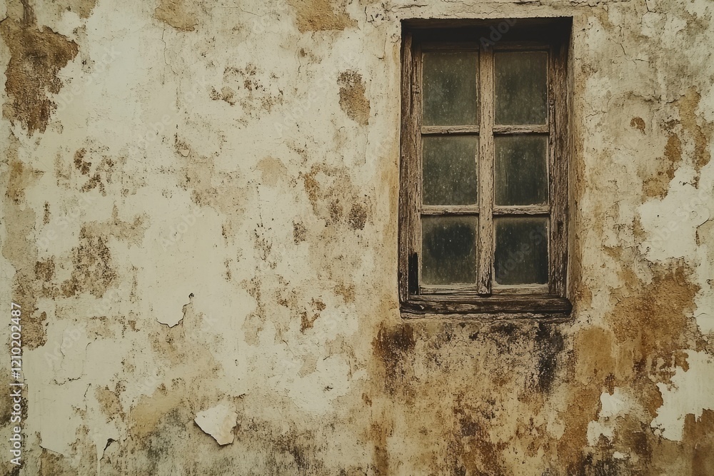Old Weathered Window in Rustic Wall Texture Old Weathered Window in Rustic Wall Texture