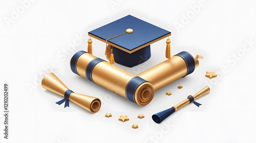 Elegant 3D graduation scroll with white background icon.
 photo