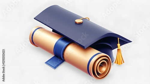 Rolled Graduation Scroll with Modern Message Icon in 3D
 photo