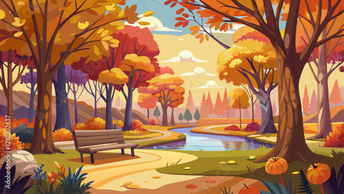 Beautiful autumn forest landscape Fall park Indian summer