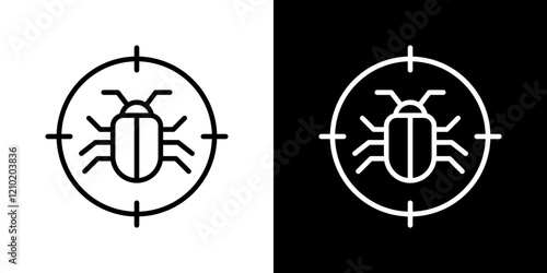 Debug icons set in black filled and stroke line style