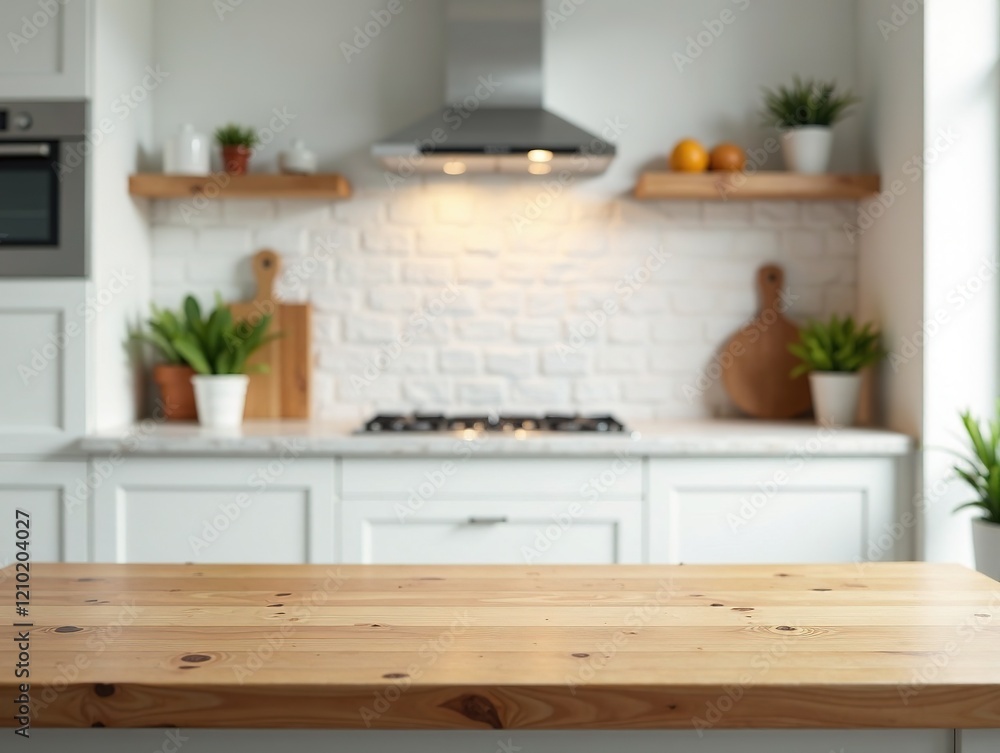 © Adisorn - Wooden Countertop, Abstract Interior Bokeh, Kitchen Table
