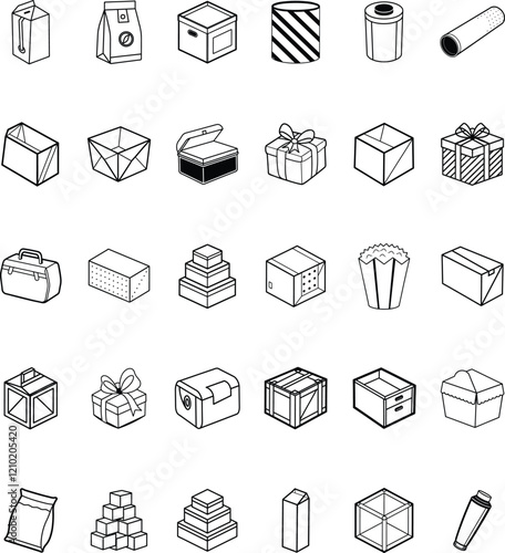 Packaging Icons Boxes, Bags, Containers, and Wrapping Supplies