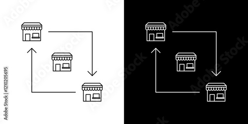 Franchise icons set in black filled and stroke line style
