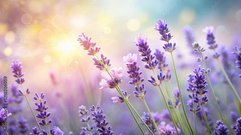 Fototapeta premium A gentle touch of lavender flowers with delicate petals and soft colors, nature, touch, nature, touch