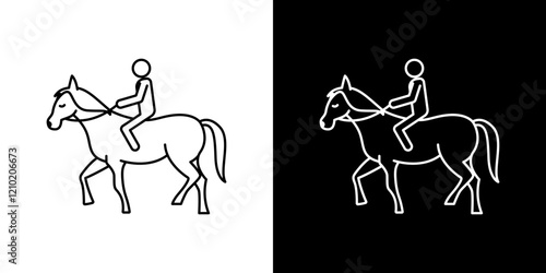 Horse riding vector icon in thin line style