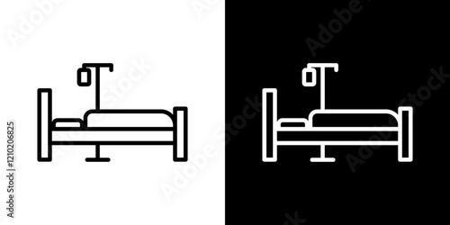 Hospital bed icons set in black filled and stroke line style