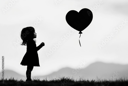 A child watching a balloon float away into the sky, their face filled with disappointment and helplessness