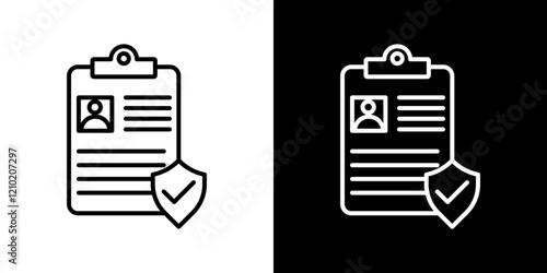 Insurance policy icons in black and blue set