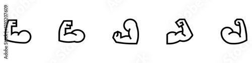 Muscle icon set. Flexed bicep arm icon. Hand emoji. Feats of strength sign. Biceps musclar arm icon. Flexing arm muscles. strong icons. Vector Illustration. Vector Graphic. EPS 10