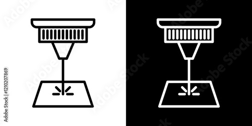 Laser machine icons set in black filled and stroke line style