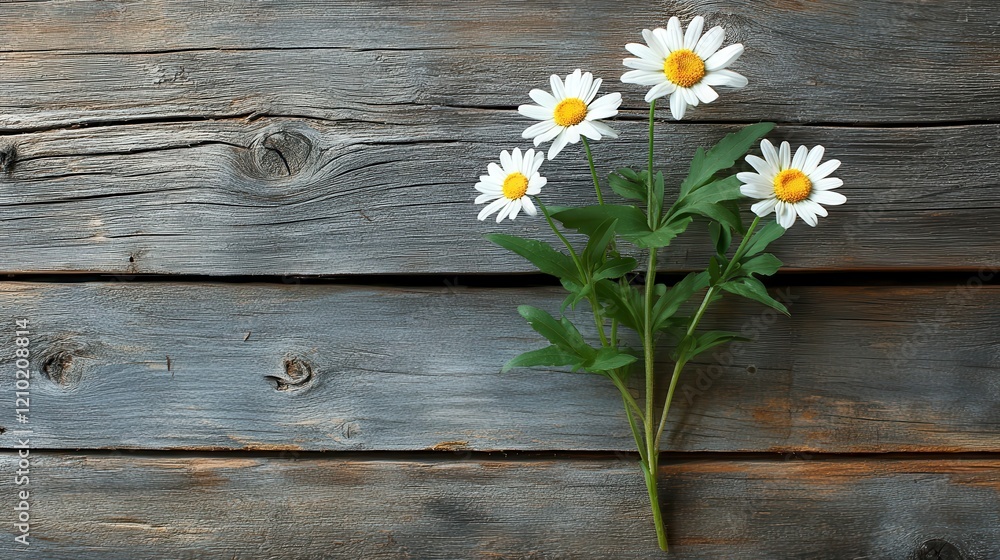 Obraz premium Rustic Wooden Background with Daisies Spring Flowers on Weathered Grey Wood