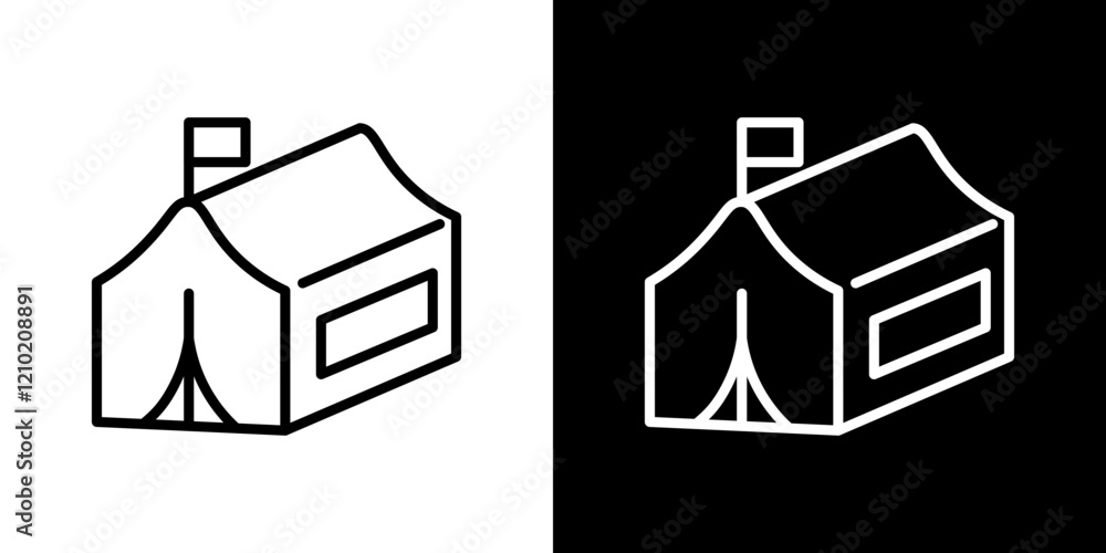 Military tent vector icon in thin line style Military tent vector icon in thin line style