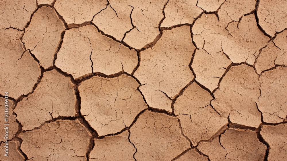 Fototapeta premium climate change global warming policy concept. Dry, cracked earth surface displaying a pattern of fissures and textures in a brownish tone.