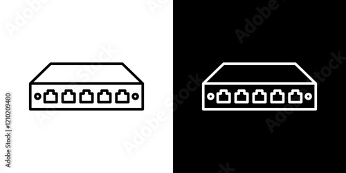 Network switch icons set in black filled and stroke line style