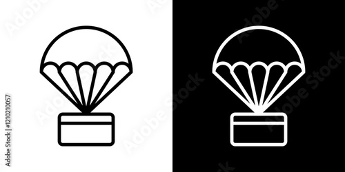 Parachute Icons vectors. black solid and liner versions