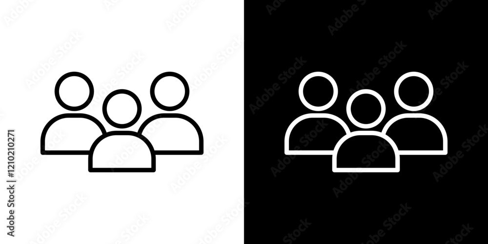 People icon set in black filled and stroke line style. People icon set in black filled and stroke line style.