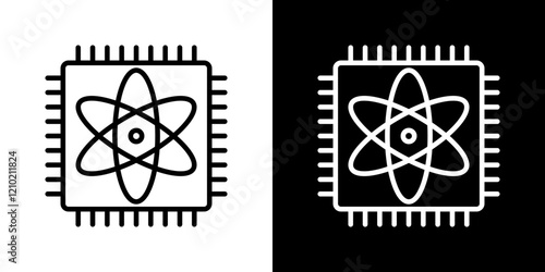 Quantum computing icons set in black filled and stroke line style