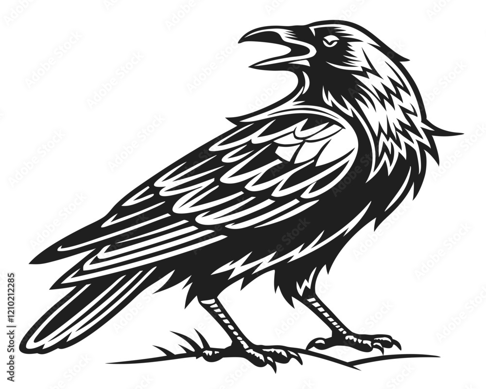 Fototapeta premium crow logo, black outline vector graphic transparent background 