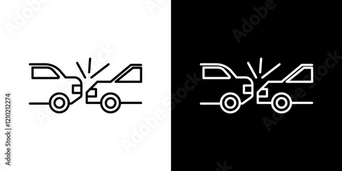 Rear end collision icons set in black filled and stroke line style
