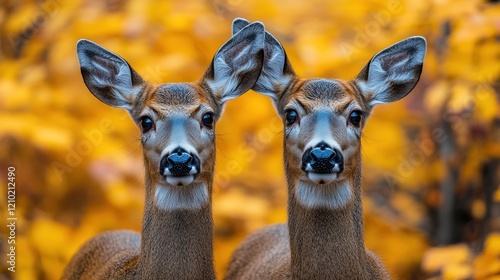 Twin deer autumn forest portrait, wildlife photo