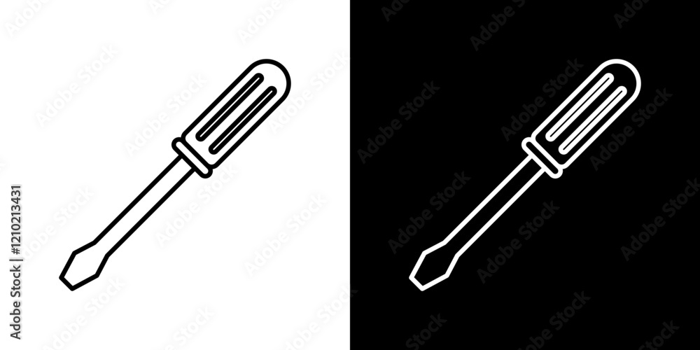 Screwdriver icons in black and blue set Screwdriver icons in black and blue set