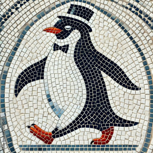 Penguin s Waddle A charming mosaic of a penguin waddling along w photo