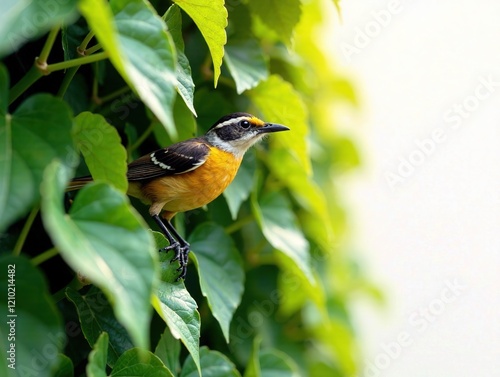 Bird Entering Wall Vine - Close-up Nature Photography photo