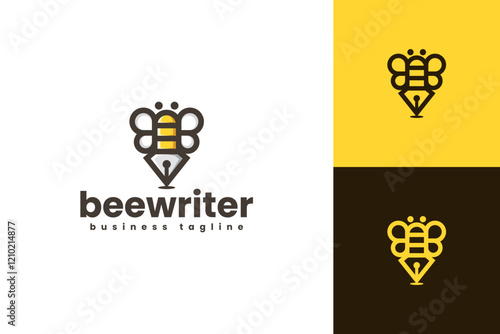 cute bee writer logo vector
