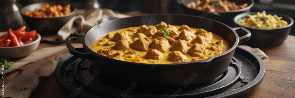Avial Curry in a cast-iron skillet on the stovetop , stove, cook, avial Avial Curry in a cast-iron skillet on the stovetop , stove, cook, avial