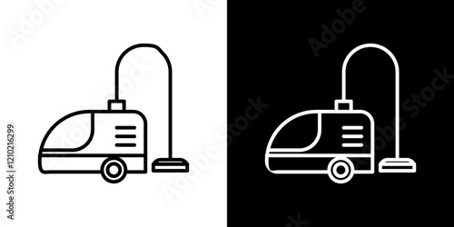 Vacuum cleaner icon set in black filled and stroke line style.
