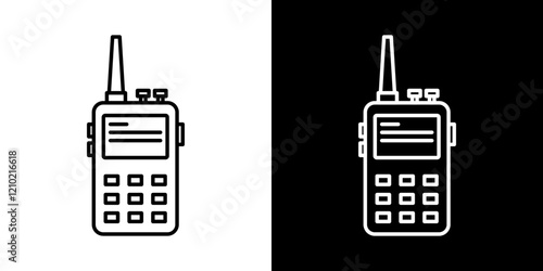 Walkie talkie icons set in black filled and stroke line style