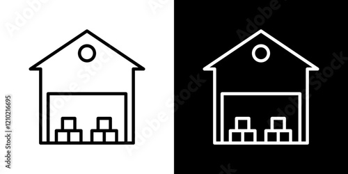 Warehouse icons in black and blue set
