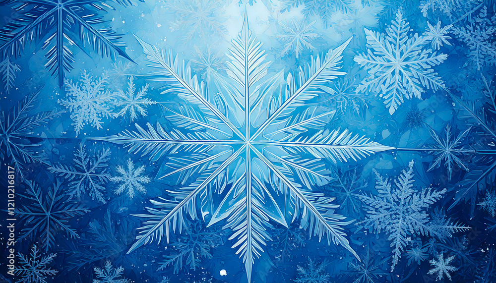 Abstract icy designs featuring geometric snowflakes and soft frozen textures in blue and white hues. Abstract icy designs featuring geometric snowflakes and soft frozen textures in blue and white hues.