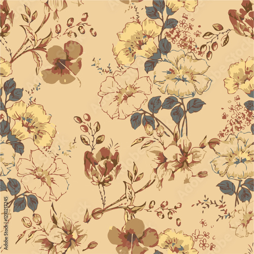 botanical floral vector seamless pattern with roses herbs and leaves big set background with flowers