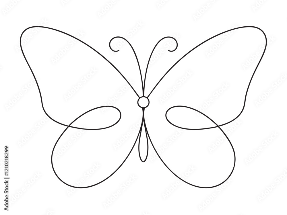 Continuous line drawing of beautiful butterfly. Single one line art of flying abstract butterfly. Vector illustration Continuous line drawing of beautiful butterfly. Single one line art of flying abstract butterfly. Vector illustration